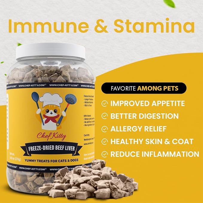 Freeze Dried Beef Liver Dog Treats | Healthy Kitten Treats, Single Ingredient, Raw | High Protein Cat & Dog Food Toppers, Grain-Free | Inspected & Tested in USA | 9.5 oz