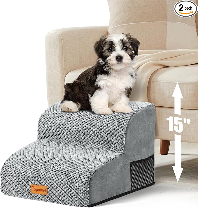 Topmart High Density Foam Pet Steps 2 Tiers,11.8" High,Non-Slip Dog Stairs,Soft Foam Dog Ramp Ladder,Best for Injured,Older Cats,Pets with Joint Pain,Suitable for Low Sofas,Stairs,Lower Place