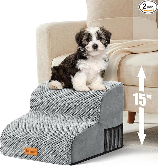 Topmart High Density Foam Pet Steps 2 Tiers,11.8" High,Non-Slip Dog Stairs,Soft Foam Dog Ramp Ladder,Best for Injured,Older Cats,Pets with Joint Pain,Suitable for Low Sofas,Stairs,Lower Place