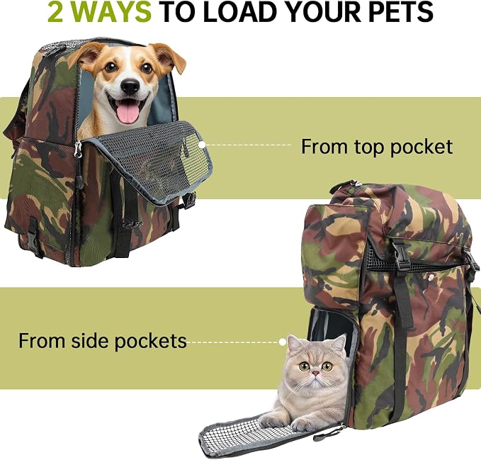Cat Dog Backpack Carrier for Hiking Travel Portable Pet Daypack for Dog Cat Below 7kg/15.5lbs -Camouflage Olive