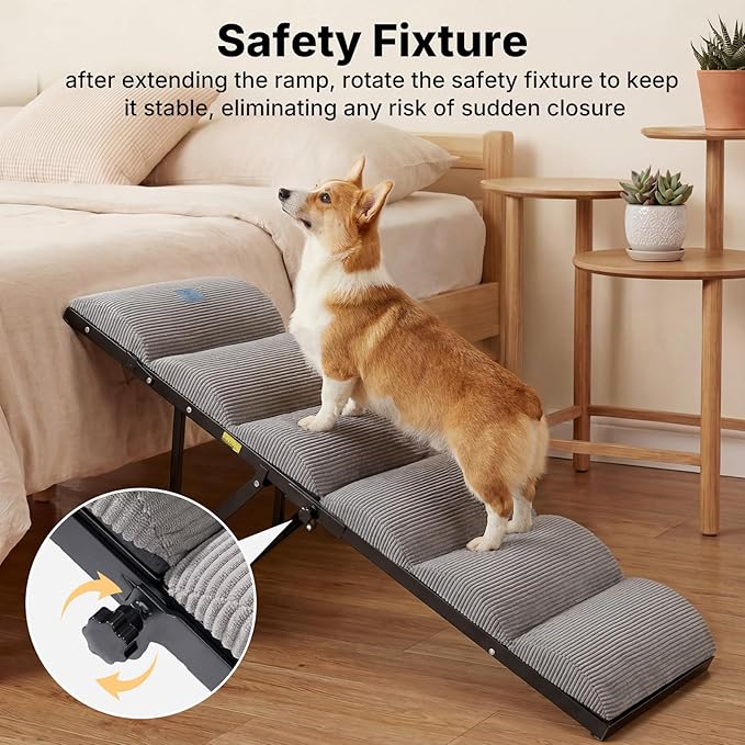 Veehoo Dog Ramp for Bed Couch for Small to Large Dog, Foldable Ramp for Dogs to Get on Bed 5 Adjustable Height from 12" to 20", Pet Cat Stairs Doggy Steps Non Slip with Metal Frame, Up to 130lbs