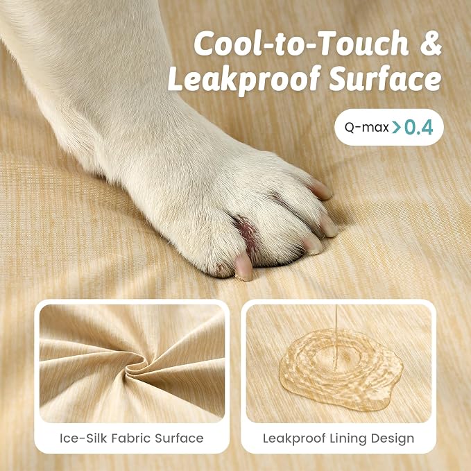 COZY KISS Cooling Orthopedic Dog Bed, Waterproof Egg Crate Foam Pet Bed with Removable Washable Cover, 36x27x3 Inch,Beige