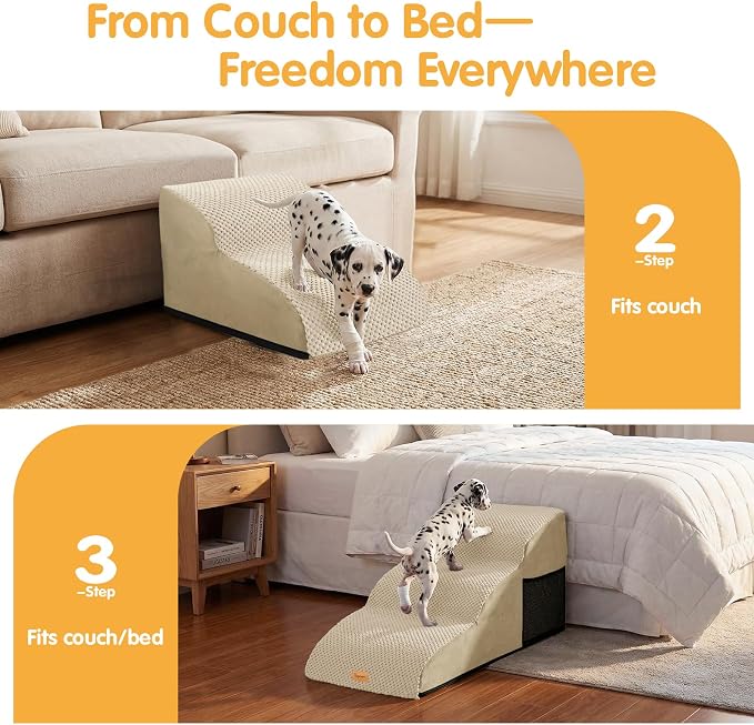 Topmart High Density Extended Foam Dog Ramp&Steps 2 Tiers,11.8" High,Non-Slip Dog Stairs,Soft Foam Pet Ladder with Removable Cover,Best for Injured,Older Cats,Pets with Joint Pain for Low Sofas,Stairs
