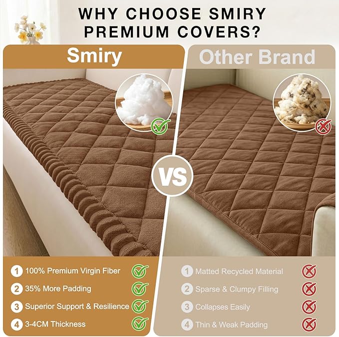 Smiry Couch Cover for Dogs, Non Slip Washable Pet Sofa Protector for Large Dogs, Cats, Fuzzy Plush Sofa Covers for 3 Cushion Couch, Against Fur, Dirt & Scratch Resistant, Brown, 27.6"×95"