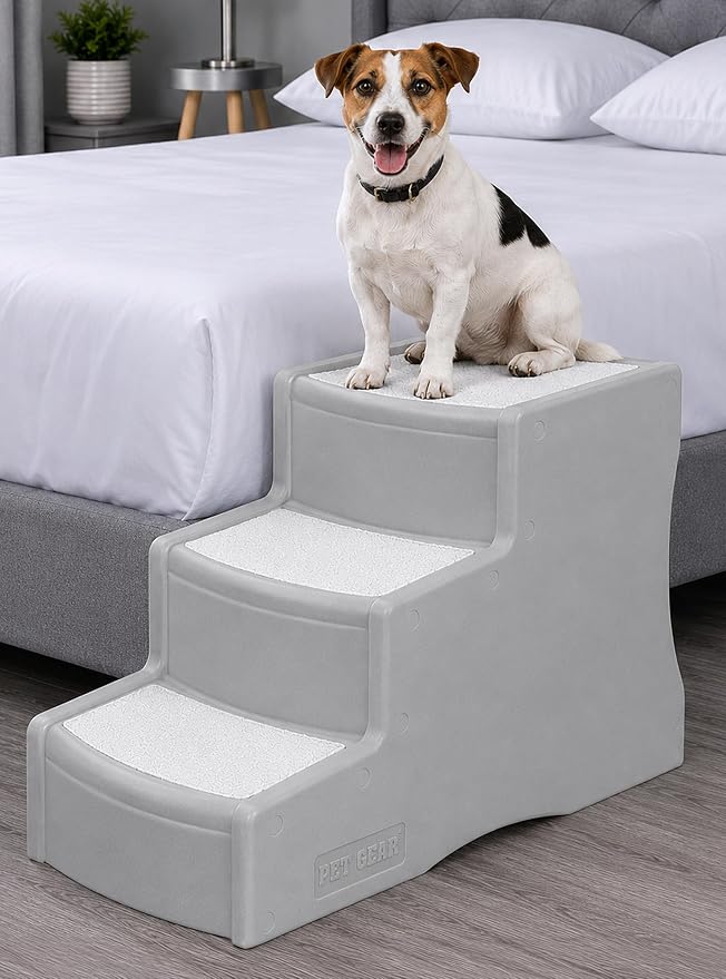 Pet Gear Easy Step III Pet Stairs, 3 Step for Cats/Dogs, Removable Washable Carpet Treads, for Pets Up to 150lbs, No Tools Required, Available in 9 Colors, Platinum