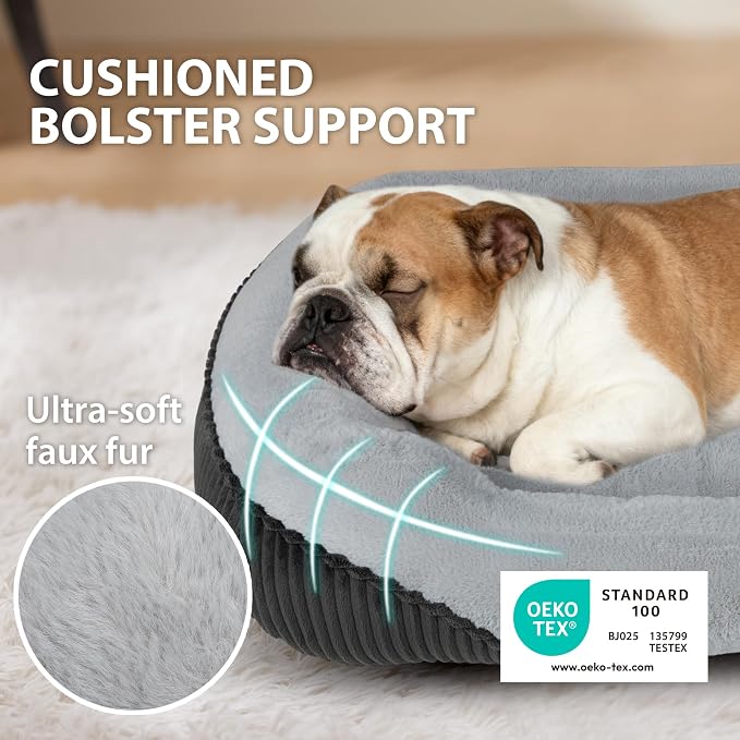Washable Orthopedic Dog Bed - Soft Calming Pet Cuddler with Anti-Slip Bottom, Durable Plush Puppy Bed for Sleeping and Resting, Large(30"x24"x8")