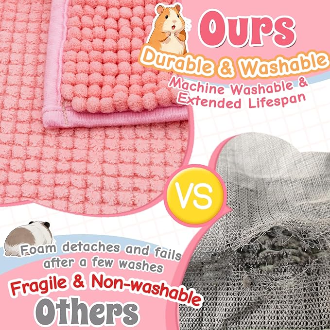 Guinea Pig Cage Liner, 4 PCS Washable Guinea Pig Bedding Fleece Mat, Reusable Pee Pads for Small Animals, Bunny Rabbit Hamster Chinchilla Cage Accessories 16x12 Inch Pink