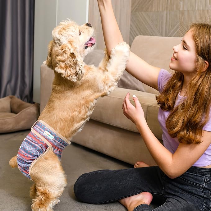 Langsprit Washable Female Dog Diapers - Doggie Reusable Diapers for Doggy Puppy Female in Period - Highly Absorbent Dog Heat Panties Plaid-1 XL