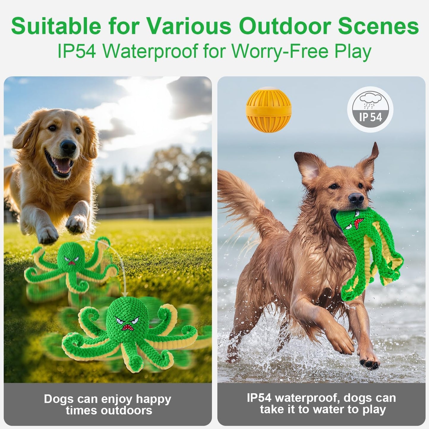 Interactive Dog Toys Octopus,Durable Automatic Jumping Dog Toy to Keep Them Busy,Squeaky Moving Tug of War Doggie Toy,USB Rechargeable,Not for Aggressive Chewers (Green)