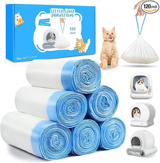 120count Automatic Litter Box Bags for Cat High-Density Polyethylene Compatible with MeoWant MW-SC01 MW-SC02 1.5 Mil Thick 22 lb Max Disposable Heavy Duty Scent Free - Clear 17.7 x 19.7