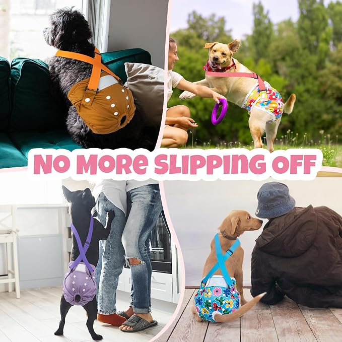 Pet Soft Dog Diapers Female with Suspenders, 3 Pack Reusable Female Dog Diapers for Heat, Dog Period Panties for Doggie in Cycle(X-Small, Floral)
