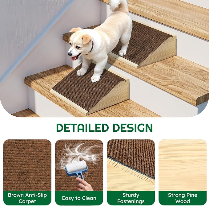 TIMHAKA Dog Ramp for Stairs, Non-Slip Dog Stairs, Low-Angled Pet Ramps for Small, Medium Dogs & Cats, Step and Stair Assist for Injured and Older Pets, 2 Pack