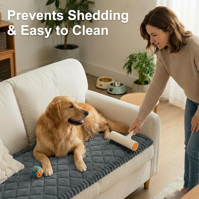 Smiry Couch Cover for Dogs, Non Slip Washable Pet Sofa Protector for Large Dogs, Cats, Fuzzy Plush Sofa Covers for 3 Cushion Couch, Against Fur, Dirt & Scratch Resistant, Dark Grey, 27.6"×70.9"