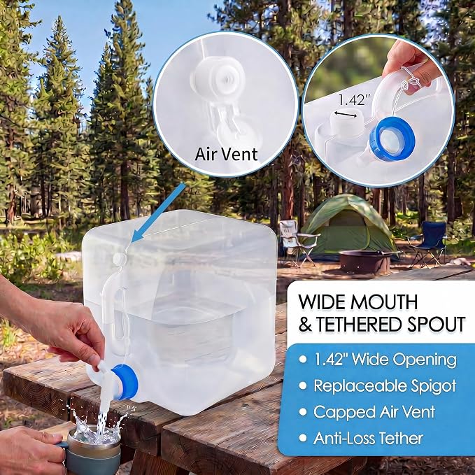 Collapsible Water Container Jug, 4×2.6 Gallon No BPA Water Storage Carrier with Spigot, for Camping Hiking Backpack RV Outdoors and Emergency, Foldable Portable Survival Kits for Hurricanes
