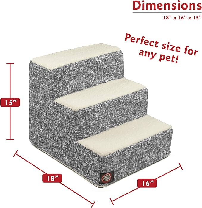 Majestic Pet 3 Step Portable Dog Stairs for Small Dogs to get on Bed Supports 25 lbs or Less – Dog Steps for High Bed with Machine Washable Cover – Pet Stairs for Cats Palette Heathered Light Black