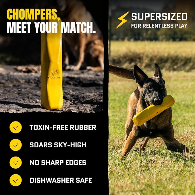 Giant XL Virtually Indestructible Dog Stick - Lifetime Guaranteed - Tough, Durable Toy for Aggressive Chewers - Safe Non-Toxic Natural Rubber - Chew & Tug - Large - 12"x2.5", Heavy 2.25lbs