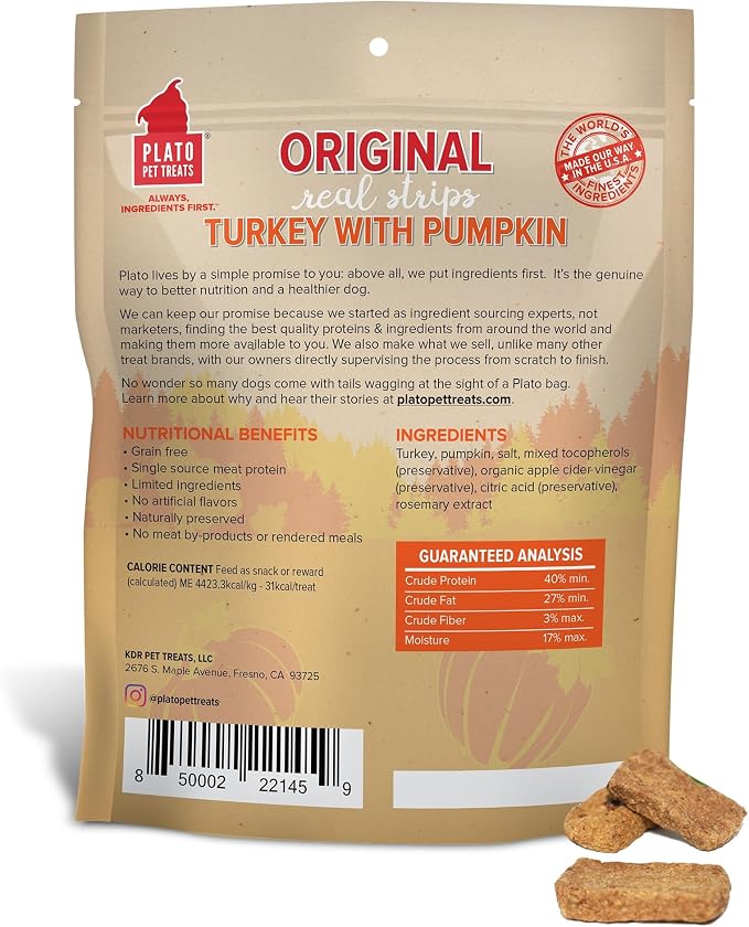 PLATO Original Real Strips Turkey & Pumpkin 18oz, Natural (1459)