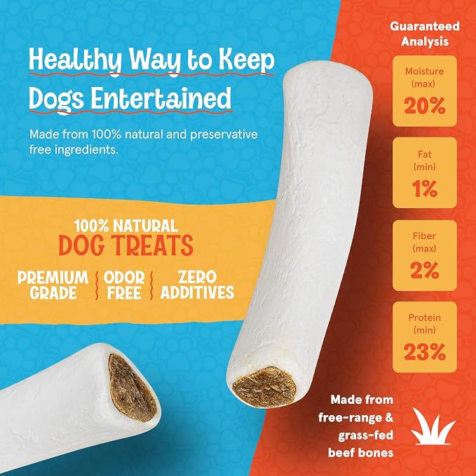 Dog Treats - Stuffed Shin Bones, Dental Chews for Dogs, Long Lasting Dog Bones, High Protein Chews with Beef/Bully Stick Flavor for Small Medium and Large Dogs, Real - 6.4 oz (Pack of 5)