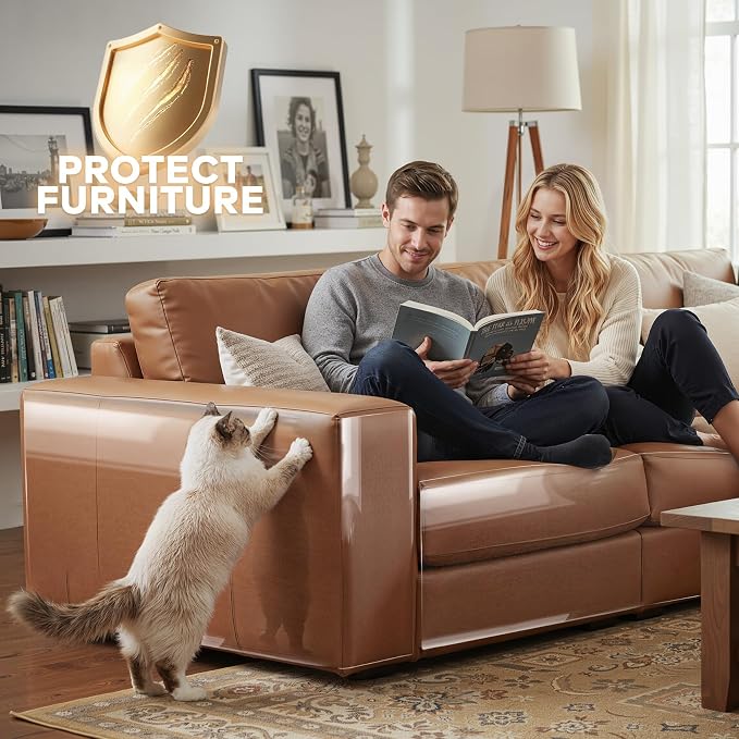 Anti Cat Scratch Furniture Protector for Leather Furniture, Easy-to-Apply & Removable Couch Protector from Cat Claws, Sofa Corner Guard Anti-Scratch Tape for Cats (24 Pack)