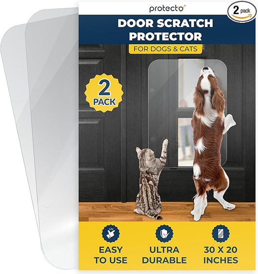 PROTECTO 2 Pack Heavy Duty Door Protector from Dog Scratching, 30 x 20” Clear Door Scratch Protector, Easy to Install on Window, Wall, Screen & Sliding Doors, Cat Scratch Guard for Indoors Outdoors