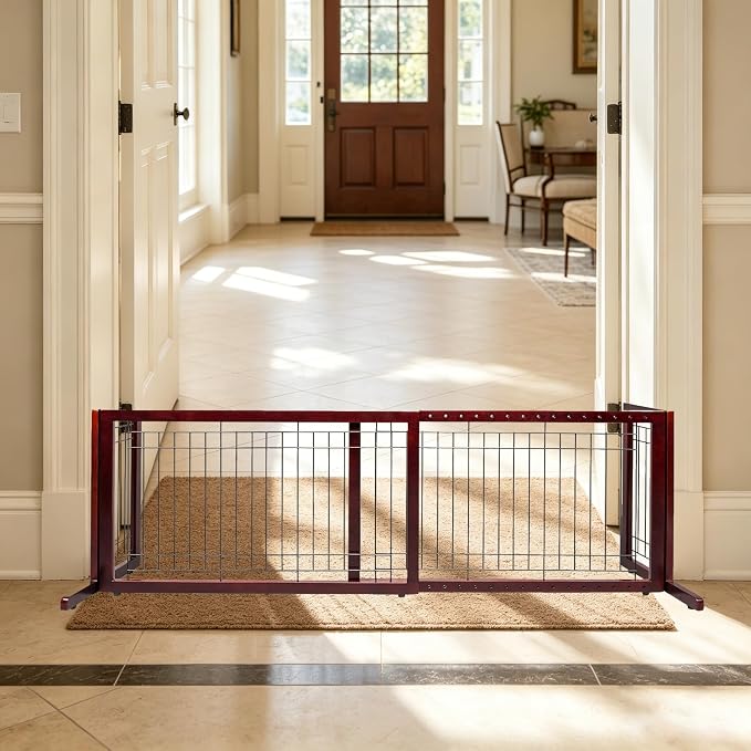 VINGLI Dog Gate for Stairs Free Standing Pet Gate for Driveway, Solid Wood Puppy Doggie Gates for Indoors Adjustable from 40" to 71" Wide