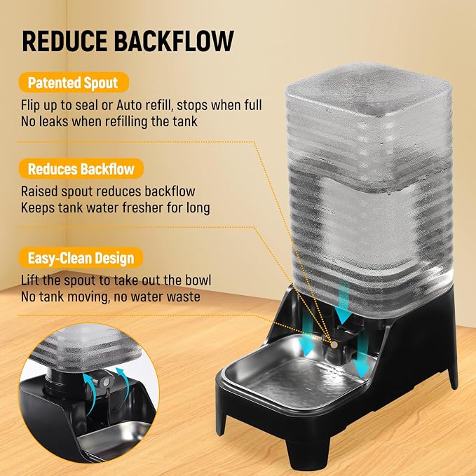 Marchul 7L Automatic Cat Feeder and 8L Automatic Gravity Pet Water Dispenser with Patented Faucet, Stainless Steel Bowl, Adjustable Elevated Base, Battery Operated, Timed Feeder