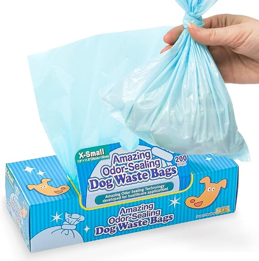 BOS Amazing Odor Sealing Dog Poop Bags - Durable and Unscented [Size: XS, Color: Light Blue] (200 Count, Pack of 1) (200Bags)