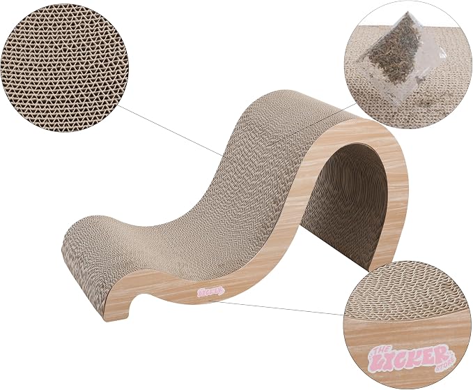 CSR1013C Kona 27" Modern Cardboard Double-Sided Wave Cat Scratcher with Catnip, Oak Wood