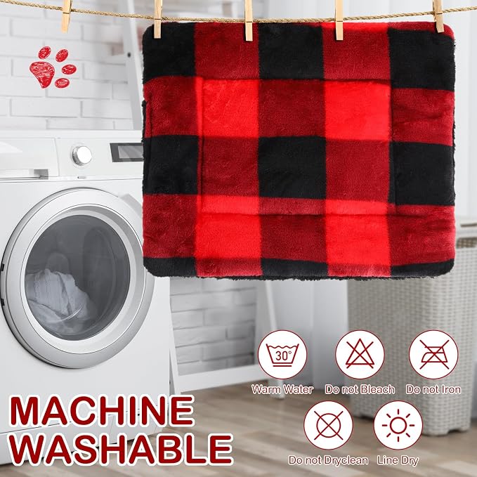 Haull 4 Pcs Waterproof Guinea Pig Bedding Soft Dog Cat Bed Crate Mat Small Animal Plush Cage Liners Rabbit Bunny Kennel Pad Reversible Cozy Pee Thickened Hamster Pad(Christmas Plaid,13 x 18.5 Inch)