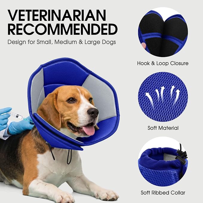 Dog Cone - Soft Cone for Dogs to Stop Licking, Pet E-Collar Alternative After Surgery, Adjustable Pet Recovery Collar for Wound Healing, Blue Medium