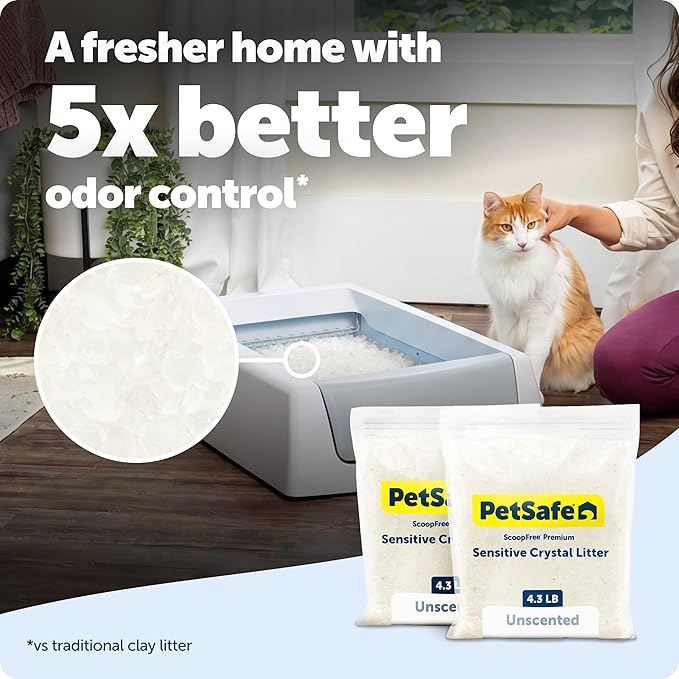 PetSafe ScoopFree Premium Crystal Cat Litter - Outperforms Clay Litter - Refill Packs - Reusable Tray Compatible - Fragrance Free - 4.3 lb Bags - 2 Pack