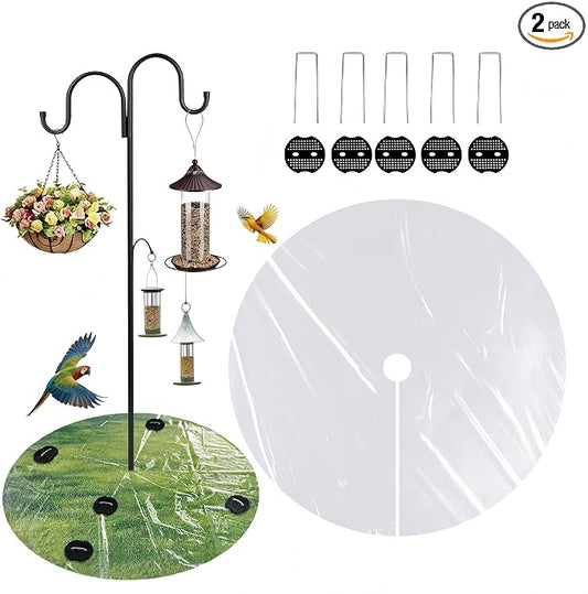 2 PCS 47.24 Inch Clear Bird Seed Catcher for Pole - Invisible Outdoor Mat for Under Bird Feeder, Bird Feeder Seed Catcher Tray for Ground, Lawn Protector for Garden Patio