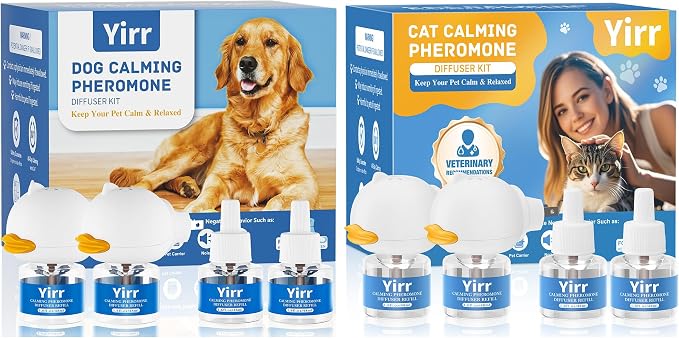 Dog Pheromones Calming Diffuser + Cat Calming Diffuser, Relaxing Pheromone for Cat Dog Relief Stress Anxiety Fighting Scratching