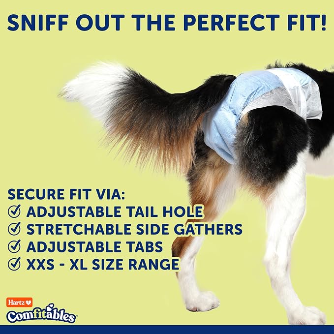 Hartz Comfitables Disposable Dog Diapers, Size Medium 12 Count, Comfortable & Secure Fit, Easy to Put On, Super Absorbent Male and Female Diaper