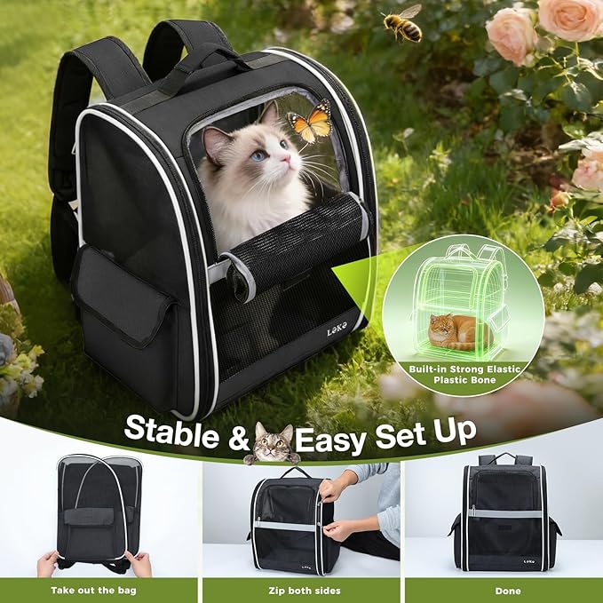 Lekereise Dog Carrier Backpack for Small Medium Dogs Cats up to 18 lbs, Breathable Pet Backpack Carrier with 3 Entrances, Collapsible Cat Backpack Carrier, Travel Hiking Puppy Backpack