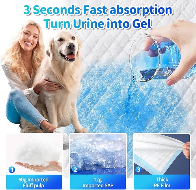 Bulubaky Upgrade Leak-Proof Pet Training and Puppy Pads, 36"x36" 30Counts + 28"x34" 50Counts Pee Pads for Dogs with Thicken Polymer Heavy Absorbency for Cats Dogs Rabbit Parrots