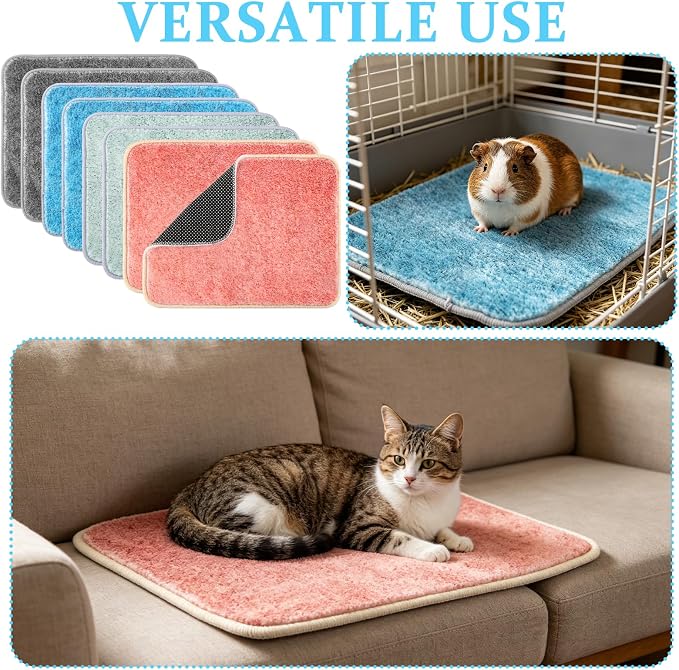 10 PCS Guinea Pig Liner Washable Rabbit Cage Liner 12x16 Inch Reusable Guinea Pig Bedding Mats for Small Animals Rabbit Hamster Chinchillas Rat Washable Bedding Pads in Gray Yellow Pink Brown and Blue