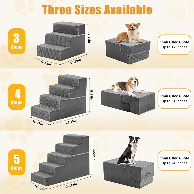 5-Step Dog Stairs for Large Dogs and Cats, 23in H Dog Steps for Couch, Sofa, Chair, Durable Non-Slip Sturdy Pet Steps, Pet Ramp for High Bed Indoor