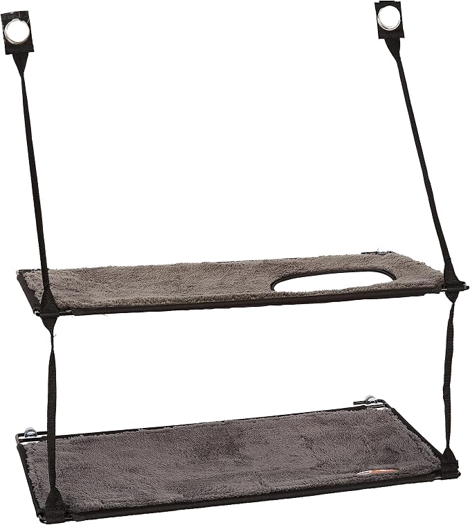 K&H Pet Products EZ Mount Double Stack Cat Window Perch for Large Cats, Sturdy Window Hammock Bed, Steel Frame, Sturdy Suction Cups, 2 Washable Shelf Covers, Foldable - Fits 27"W X 31"H Glass Spaces