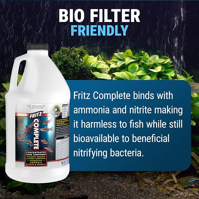 Fritz Complete – Concentrated Water Conditioner/Tap Water Dechlorinator, Instantly Detoxifies Chlorine, Chloramines, Heavy Metals, Ammonia, Nitrite/Nitrates, for Fresh and Saltwater (64 oz)