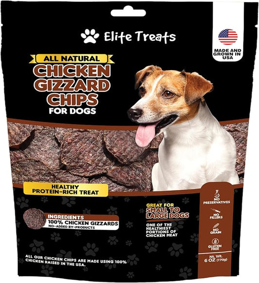 Chicken Gizzard Chips: Dogs All Natural Training Treats | Made in USA | Single Ingredient | Healthy Treats | for Puppies, Small, Medium & Large Breeds (Chicken Gizzard Chips 6 oz)