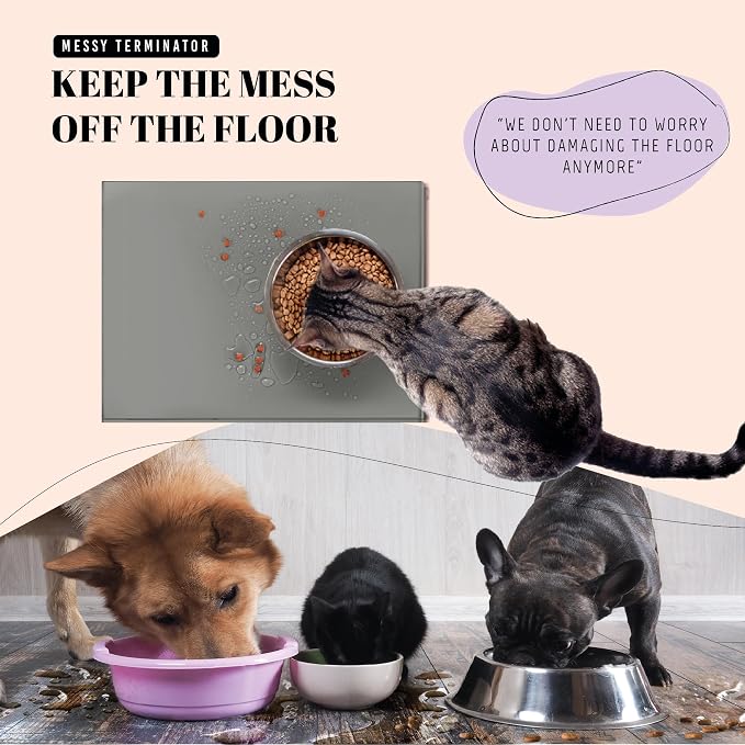 AVERYDAY 100% Waterproof Thicker Silicone Dog Food Mat, 0.63'' Raised Edge Bowl Mat for Food & Water, Non Slip Pet Feeding Placemat for Messy Drinkers, Perfect for Large Medium Small Breeds, 18"x10"