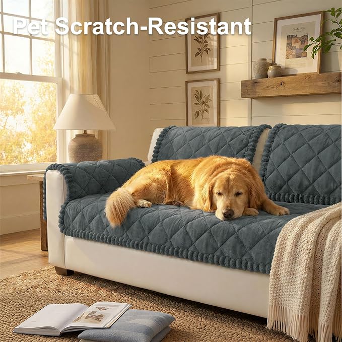 Smiry Couch Cover for Dogs, Non Slip Washable Pet Sofa Protector for Large Dogs, Cats, Fuzzy Plush Sofa Covers for Sectional Sofa, Against Fur, Dirt & Scratch Resistant, Dark Grey, 43"×63"