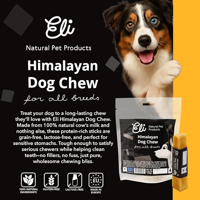 Eli Himalayan Dog Chew – 100% Natural, Long-Lasting Chews for Dogs 11–22 lbs, Protein-Rich, Gluten Free, Grain Free, Lactose Free, Safe & Healthy Dental Treats – Size Medium, 4 Pack