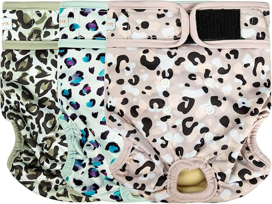 Langsprit Washable Female Dog Diapers - Doggie Reusable Diapers for Doggy Puppy Female in Period - Highly Absorbent Dog Heat Panties Leopard L