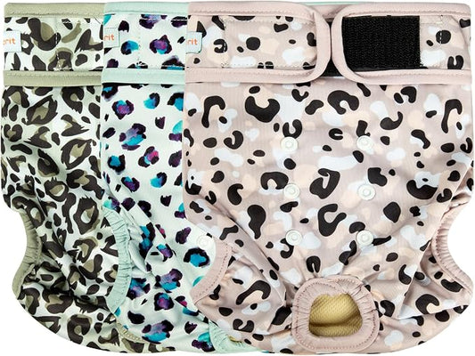 Langsprit Washable Female Dog Diapers - Doggie Reusable Diapers for Doggy Puppy Female in Period - Highly Absorbent Dog Heat Panties Leopard M