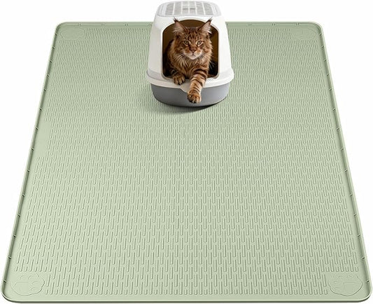 Cat Litter Mat, XL Extra Large 40" x 40" Silicone Mat Litter Trapping Mat for Scatter Control, Soft on Kitty Paws, Easy to Clean (Green)