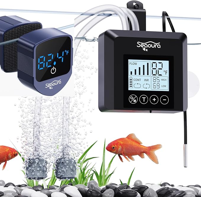SEAOURA Digital Aquariums Thermometer with USB Rechargeable Portable Aerator