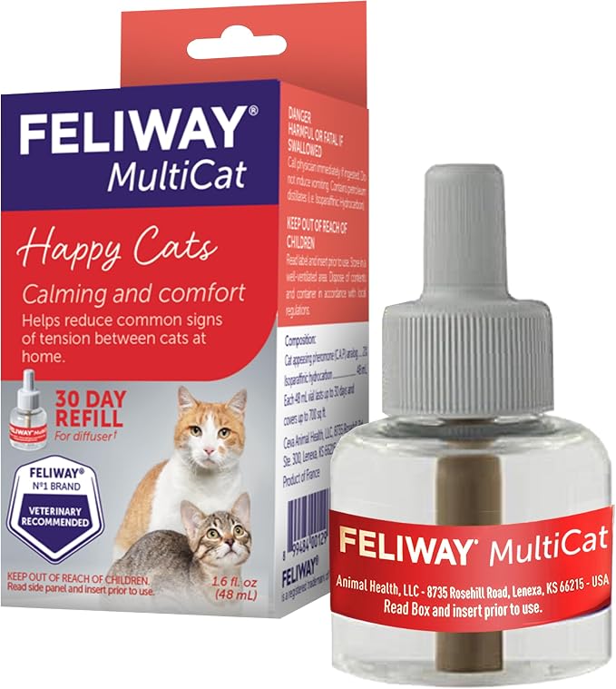 FELIWAY MultiCat Cat Calming Diffuser Refill (1 Pack, 30 Day Supply ) – Helps Reduce Fighting, Tension & Aggression Between Cats – Cat Pheromone Diffuser Refill for Multi‑Cat Homes
