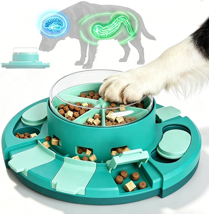 Aluckmao Dog Puzzle Toy Feeder, Press to Dispense Food, Slows Eating, Brain Stimulation Mental Enrichment, Interactive Treat Dispenser Game